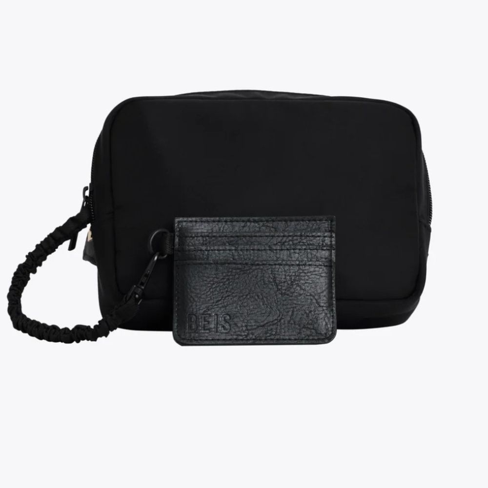 NWOT BEIS Black Travel Belt Bag with Card Holder